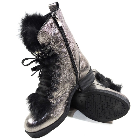 ALESSANDRO DI MARIA 🇮🇹 WOMEN SOFT SILVER LEATHER WINTER FUR BOOTIE - Picture 7 of 8